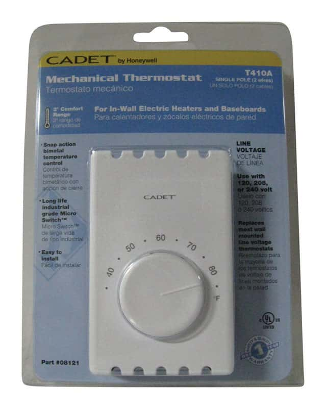 Cadet White Single Pole Thermostat