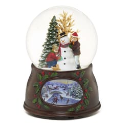 Roman Glitter Dome Multicolored Kids Building A Snowman Musical Table Decor 5.5 in.