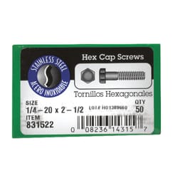 Hillman 1/4-20 in. D X 2-1/2 in. L Stainless Steel Hex Head Cap Screw 50 pk