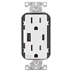 Leviton 15 amps 125 V USB White Outlet and USB Charger 5-15 R 1 pk