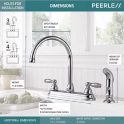 Peerless Claymore Two Handle Chrome Kitchen Faucet Side Sprayer Included
