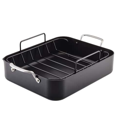 Circulon 17 in. x 13 in. Nonstick Bakeware Roaster with U-Rack, Gray