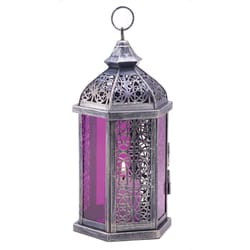 Gallery of Light Enchanted Amethyst 11.5 in. Glass/Metal Silver Lantern