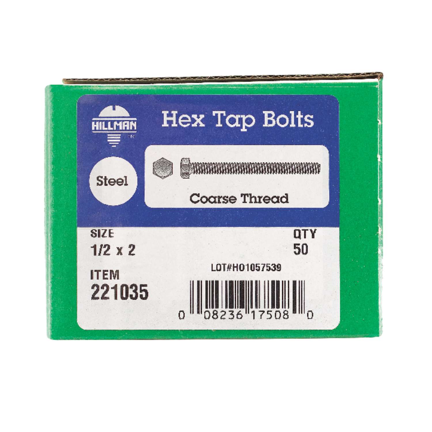Hillman 1/2 in. D X 2 in. L Zinc Plated Steel Hex Tap Bolt 50 pk Hillman 1/2 in. D X 2 in. L Zinc Plated Steel Hex Tap Bolt 50 pk