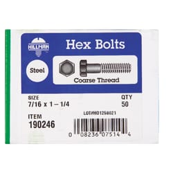 HILLMAN 7/16 in. D X 1-1/4 in. L Zinc Plated Steel Hex Bolt 50 pk