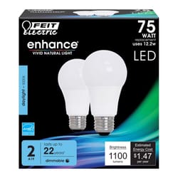 Feit Enhance A19 E26 (Medium) LED Bulb Daylight 75 Watt Equivalence 2 pk