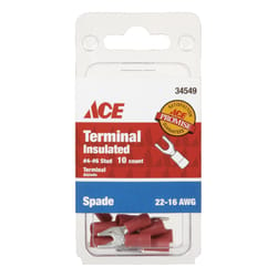 Ace Insulated Wire Spade Terminal Red 10 pk