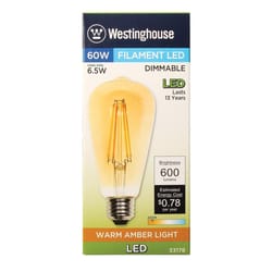 Westinghouse ST20 E26 (Medium) Light Bulb Amber 60 Watt Equivalence 1 pk