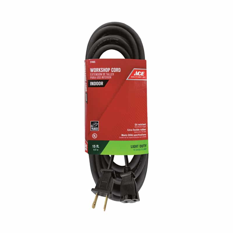 Ace Indoor 15 ft. L Black Extension Cord 16/2 SJO Ace Hardware