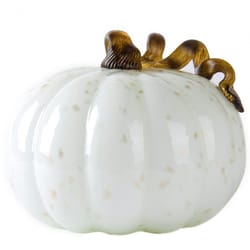 Glitzhome 7.09 in. White Glass Thanksgiving Pumpkin Fall Decor