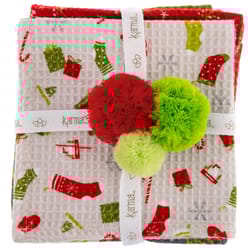 Karma Holiday Assorted Cotton Waffle Weave Traditional Dish Cloth 4 pk