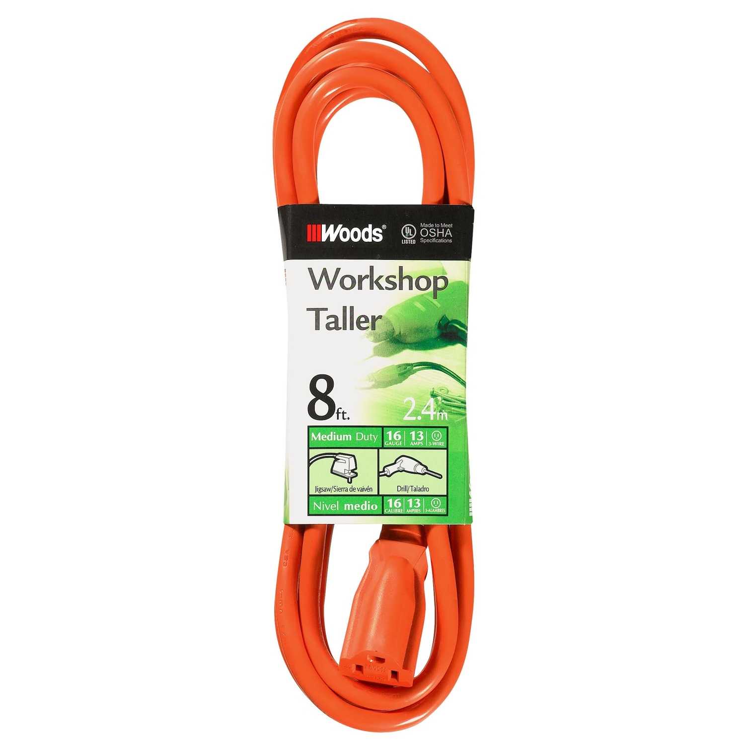 Woods Outdoor 8 ft. L Orange Extension Cord 16/3 Ace Hardware