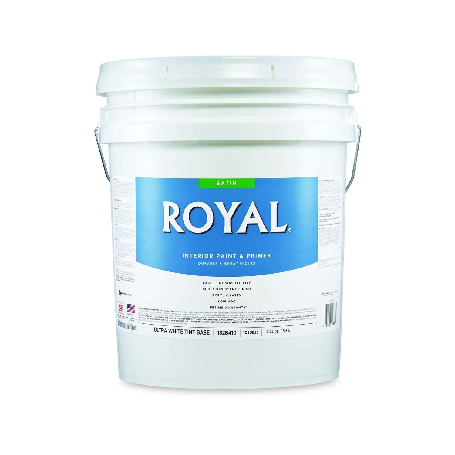 Royal Satin Tint Base Ultra White Base Paint Interior 5 gal. Ace Hardware
