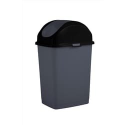 Superio Brand 35 L Black/Gray Plastic Slim Swing Trash Can