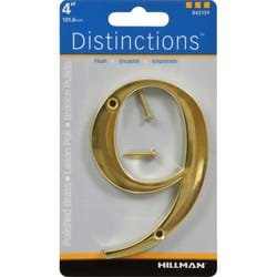 Hillman Distinctions 4 in. Gold Zinc Die-Cast Screw-On Number 9 1 pc