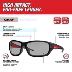 Milwaukee Performance Anti-Fog Impact-Resistant Safety Glasses Gray Lens Black/Red Frame