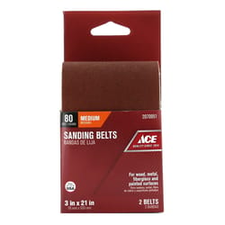 Ace 21 in. L X 3 in. W Aluminum Oxide Sanding Belt 80 Grit Medium 2 pc