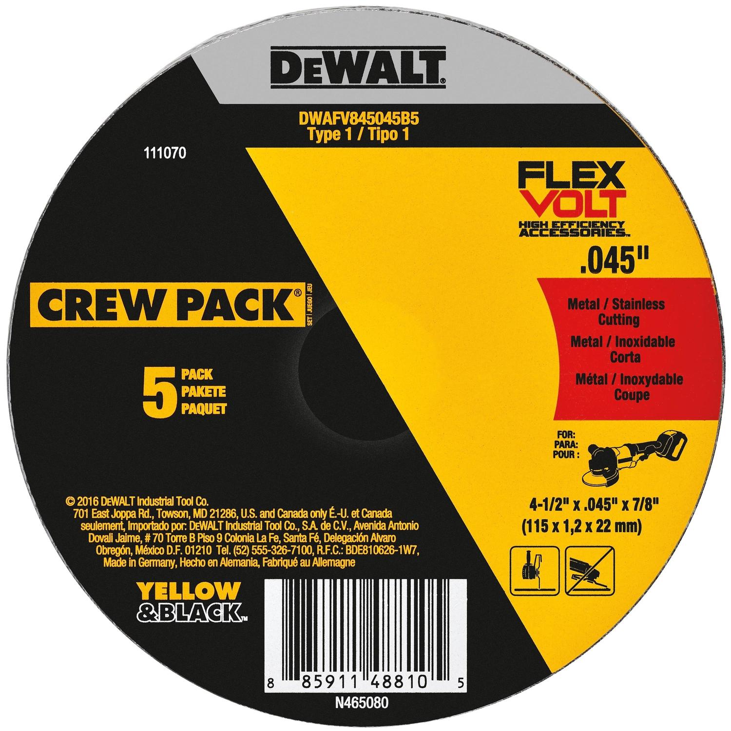 DeWalt FlexVolt 4-1/2 in. D X 7/8 in. Ceramic Cut-Off Wheel 5 pc -  DWAFV845045B5