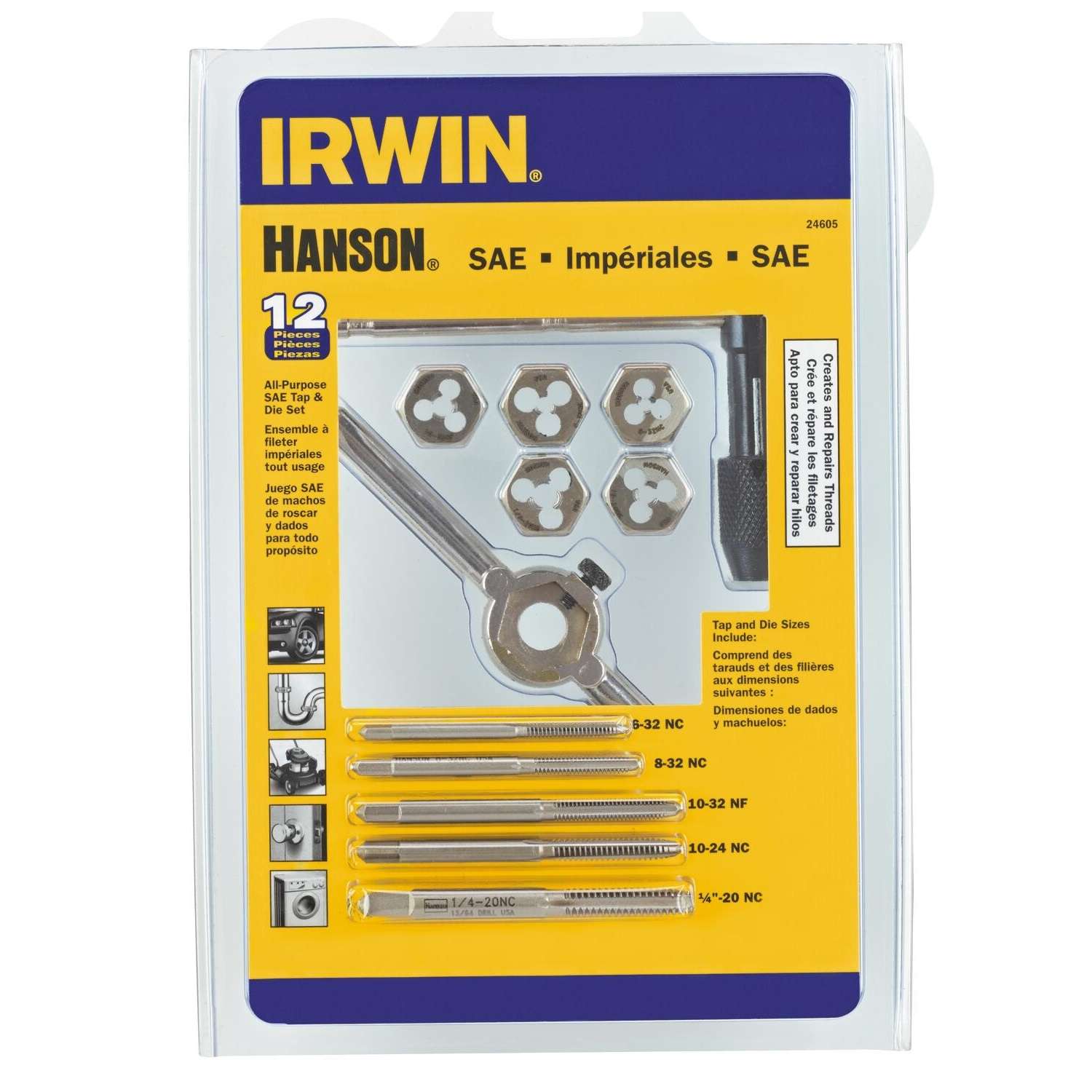 Irwin Hanson High Carbon Steel SAE Tap and Die Set 632NC, 832NC, 10