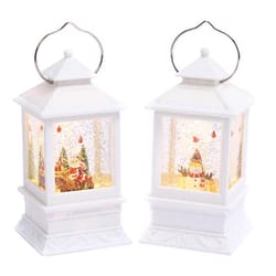 Gerson White Spinning Water Globe Lantern Indoor Christmas Decor 8.5 in.