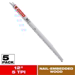Diablo 12 in. Bi-Metal Fleam Grind Reciprocating Saw Blade 5 TPI 5 pk