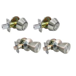 Faultless Tulip Satin Stainless Steel Entry Knob and Single Cylinder Deadbolt Right or Left Handed