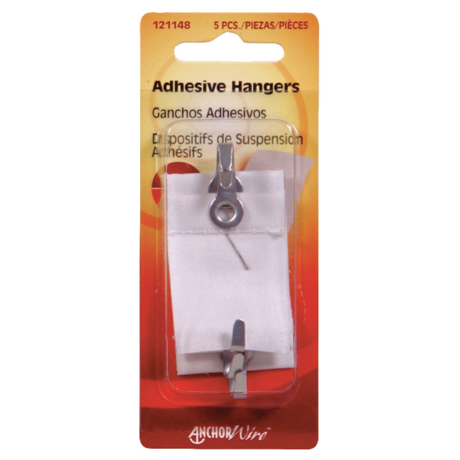 Hillman AnchorWire 1-1/2 lb Steel Single Adhesive Wall Hanger Hook 5 pk It#Z 7 