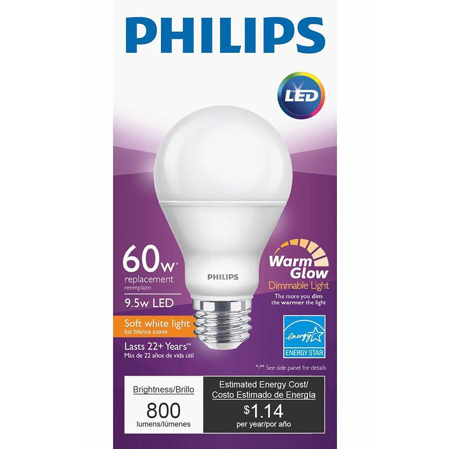 Philips A19 E26 (Medium) LED Bulb Soft White 60 Watt Equivalence 1 pk