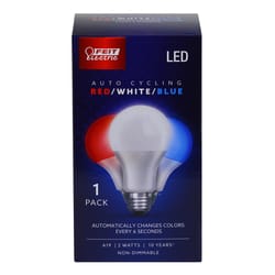 Feit LED Specialty A19 E26 (Medium) Auto Cycling LED Bulb Blue/Red/White 2 Watt Equivalence 1 pk