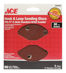 Ace 5 in. Aluminum Oxide Hook and Loop Sanding Disc 80 Grit Medium 5 pk