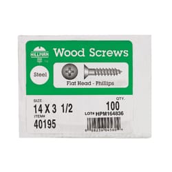 HILLMAN No. 14 X 3-1/2 in. L Phillips Zinc-Plated Coarse Wood Screws 100 pk