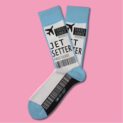 Two Left Feet Unisex Travel Junkie S/M Novelty Socks Blue