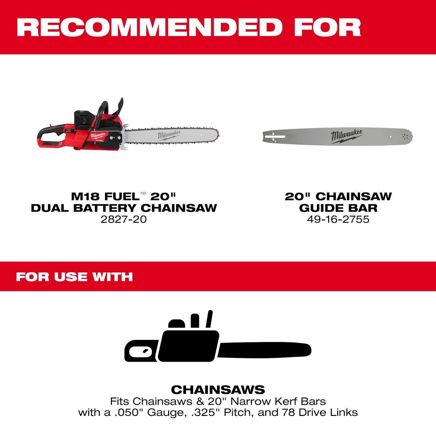 Milwaukee M18 Fuel 49-16-2752 20 in. Chainsaw Chain 78 links