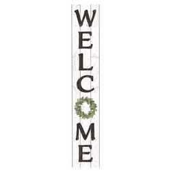 My Word! Black/White Wood 46.5 in. H Welcome - Green Wreath Porch Sign