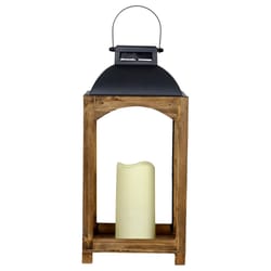 Exhart 16 in. Metal/Wood Multicolored Solar Lantern with Candle