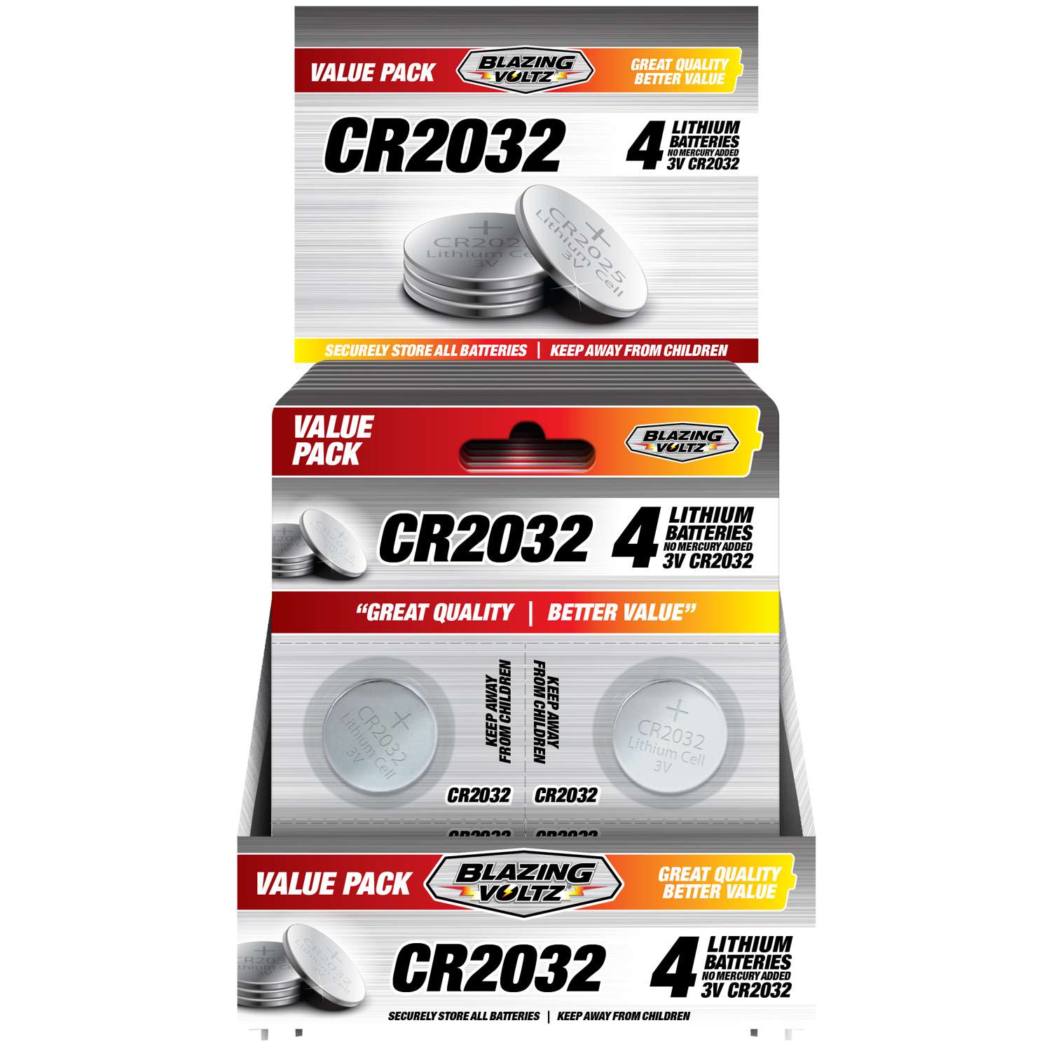 Blazing Voltz Lithium CR2032 3 V Button Cell Battery CR2932 4 pk Ace