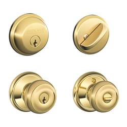 Schlage Georgian Bright Brass Deadbolt and Entry Door Knob 1-3/4 in.