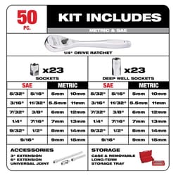 Milwaukee 1/4 in. drive Metric/SAE Mechanics Socket and Ratchet Set 50 pc