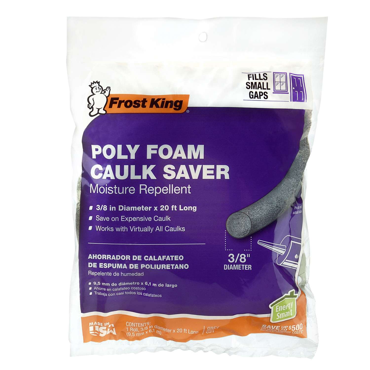 Frost King Gray Poly Foam Caulk Saver For Windows 20 ft. L X 0.38 in. T