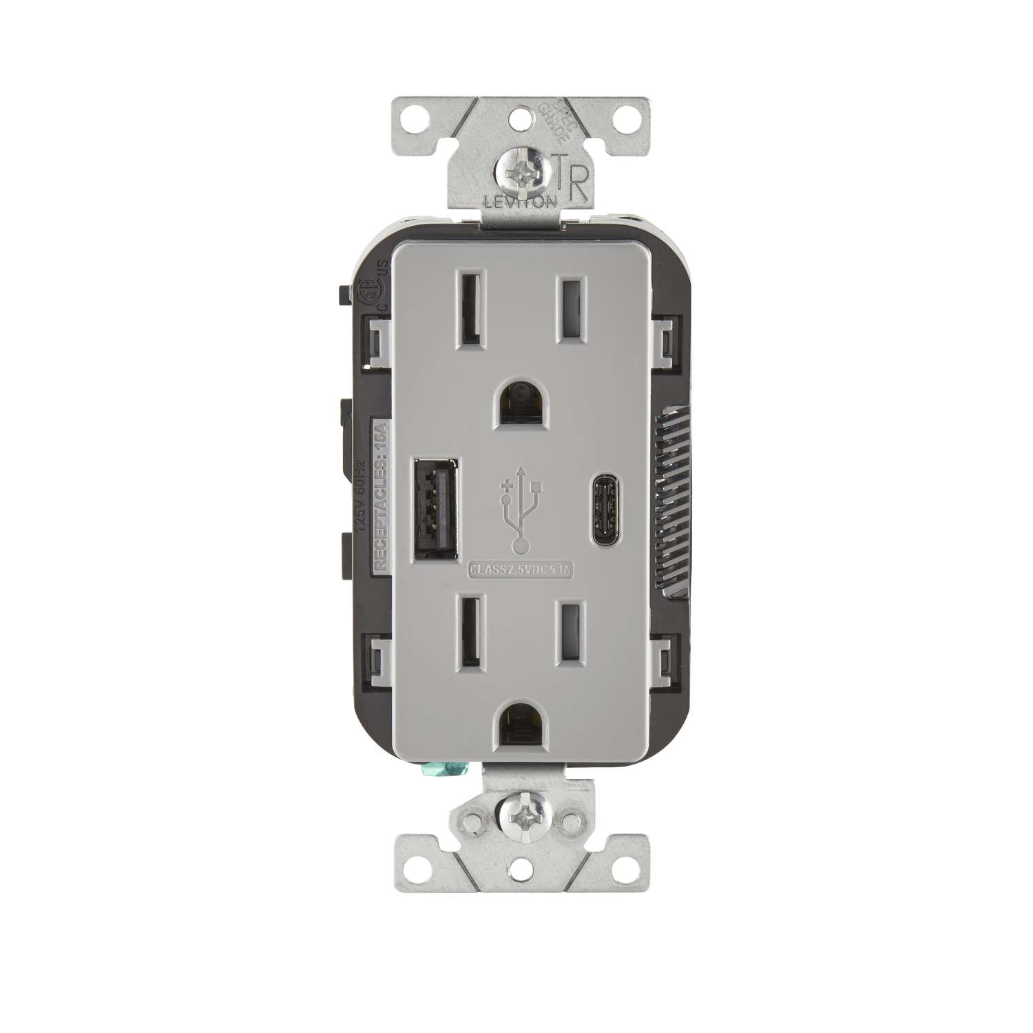Leviton Decora 15 amps 125 volt Gray Outlet and USB Charger 5-15R 1 pk - Ace Hardware