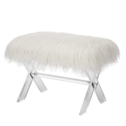 Glitzhome White Faux Fur Upholstered Bench