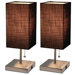 Simple Designs 14.25 in. Black/Silver Stick Lamp with USB Port