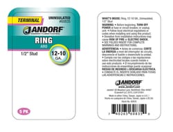 Jandorf 12-10 Ga. Uninsulated Wire Terminal Ring Silver 5 pk