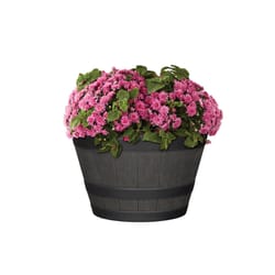 L&G Solutions 9 in. H X 14 in. W X 14 in. D X 14 in. D Polyresin Whiskey Barrel Planter Brown