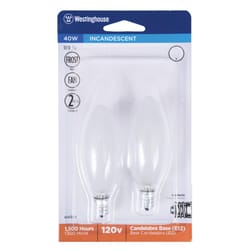 Westinghouse 40 W BA9.5 Decorative Incandescent Bulb E12 (Candelabra) White 2 pk