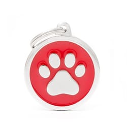 MyFamily Classic Red/White Paw Metal Pet Tags Large