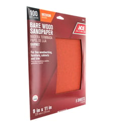 Ace 11 in. L X 9 in. W 100 Grit Garnet Sandpaper 5 pk