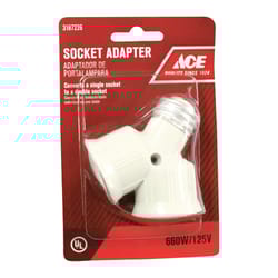 Ace Plastic Medium Base Twin Light Socket Adapter 1 pk