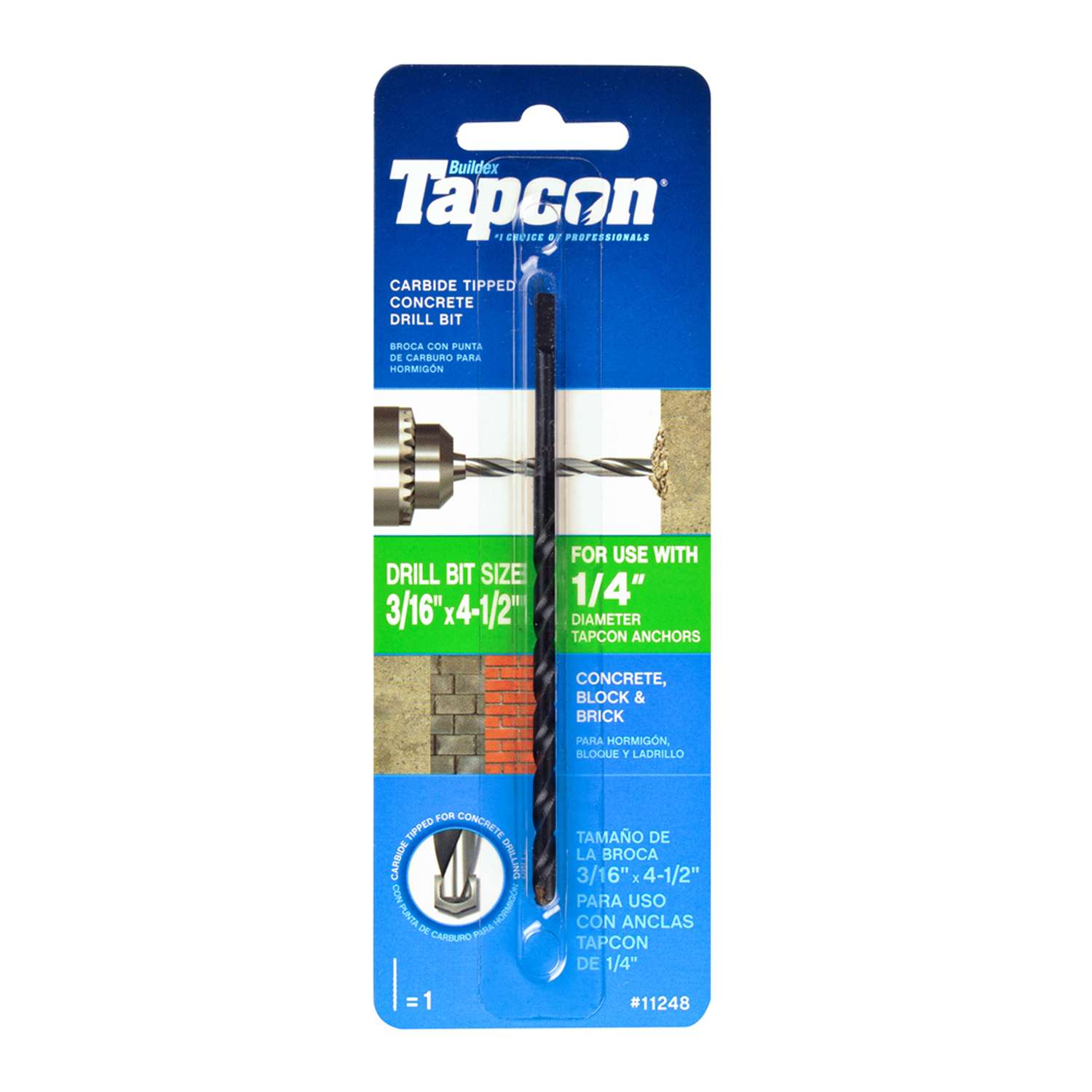 Tapcon 3/16 in. X 41/2 in. L Carbide Tipped Concrete Drill Bit