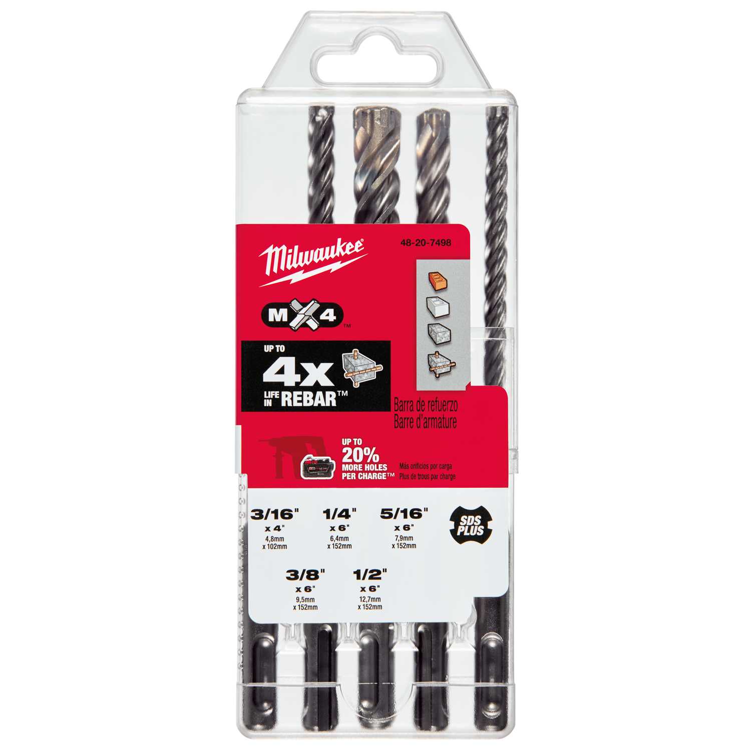 Milwaukee Mx4 Assorted In Dia Carbide Tipped 4 Cutter 5 Pc Sds Plus